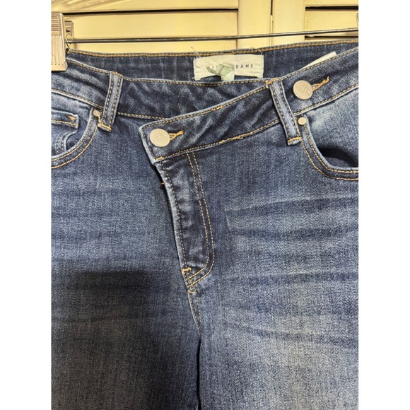 Risen Jeans Womens Blue High Rise Straight Cross Over Stretch Casual - Picture 2 of 5